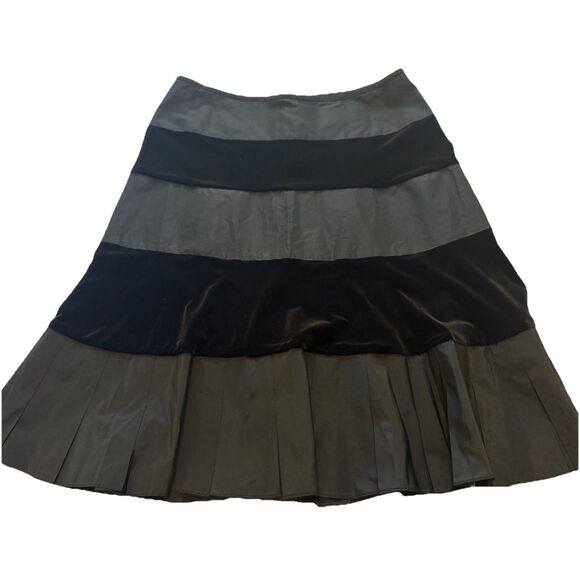 Tadashi Vintage 90s Black Velvet Satin Pleated A-Line Skirt Size 14 Made in USA - Picture 1 of 7